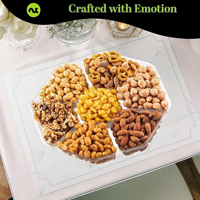 NUT CRAVINGS - Thanksgiving Mixed Nuts Gift Basket + Green Ribbon Classic (7 Assortments, 1 LB) Holiday Xmas Christmas Food Arrangement, Healthy Snack Care Package, Food Assortments
