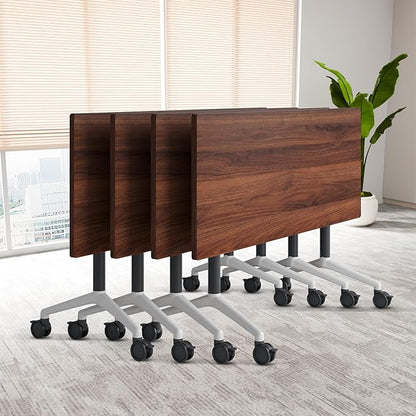 Conference Table, Folding Conference Room Table On Wheels Foldable Office Conference Table Moderen Modular Conference Training Table for Classroom Meeting(Walnut, 70.8IN, 4)