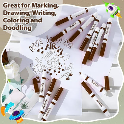 Janlaugh 24 Pcs Washable Markers Bulk Broad Line Markers Coloring Conical Tip Large pens for Kids art projects, Teachers, Students, Toddlers, Party Favors, Classrooms, Donations(Brown)