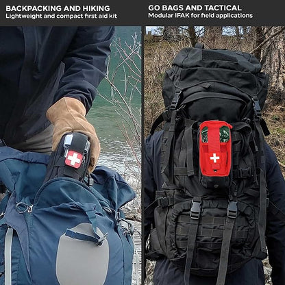 EPG Hiking First Aid Kit (IFAK) | 44 Piece | Compact Personal First Aid Kit | Backpacking, Camping, Emergency, Travel, Tactical, Go Bag, Bug Out Bag, 72 Hour Kit, Essentials, EDC, Survival IFAK - Red
