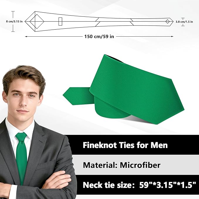 Fineknot Black Ties for Men, Formal Neckties for Men, Solid Color Mens Ties for Business, Wedding, Party, Mens Neck Tie