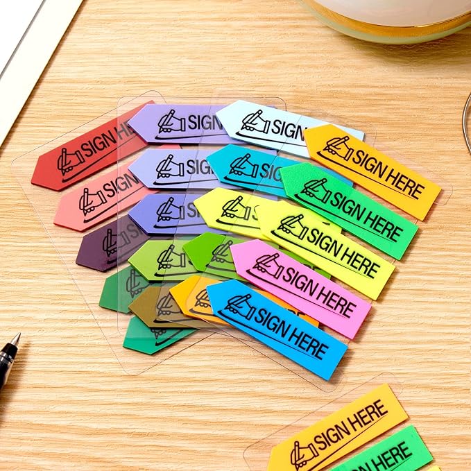 1200 Pcs Sign Here Index Marker, Assorted Colors Sign Here Tabs Sign Post Here Index, Flags Vital Signs Sticky Notes for documents notebooks Contracts, Books,Files or Notary Supplies(4 Designs x 3)
