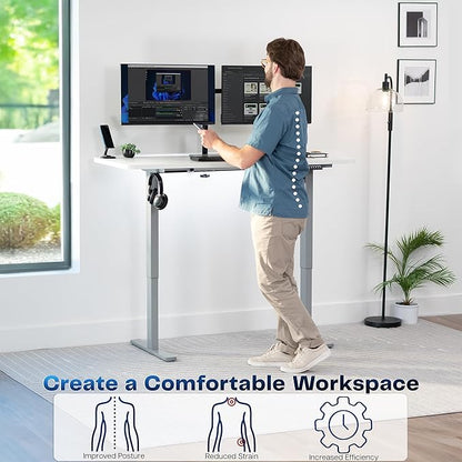 VIVO Electric 60 x 24 in Standing Desk, Memory Height Adjustment, 1B Series, One-Piece White Top, Gray Frame, DESK-KIT-1G6W