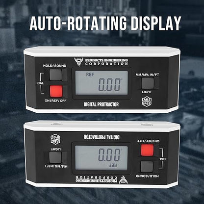 Digital Inclinometer, 360° Protractor Angle Finder Level, Magnetic V-Groove Base Protractor with Large Backlit LCD Display, High-Precision Meter Tool for Machining, Woodworking & Construction