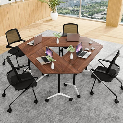 Conference Table, Foldable Conference Room Tables with Silent Wheels, Folding Modular Seminar Meeting Tables, Modern Rectangle Training Table for Office, Boardroom (6, Trapezoidal2, 47.2)