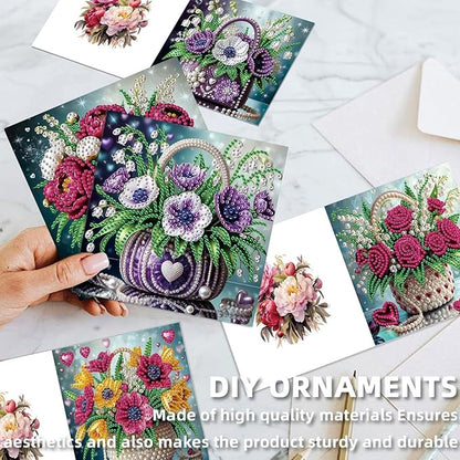 jinglinhh 12pcs Diamond Art Painting Flower Bouquet Handbag Greeting Cards with Envelopes, DIY Card Making Kits for Adults, Diamond Art Postcards Christmas Cards Craft Gifts