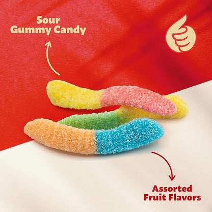 Neon Sour Gummy Worms | 2-Pound Pack | Assorted Fruit Flavored Candy | Soft and Chewy Sour Candy Bulk | Colorful Gummies for Party Favors and Goody Bags
