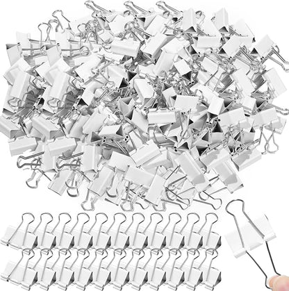 Jetec 100 Pack 1. 25in/32mm White Metal Binder Clips Bulk Medium Reusable Fold Back Binder Clips Paper Clamps Spring Steel Sturdy for Home Office School Supplies
