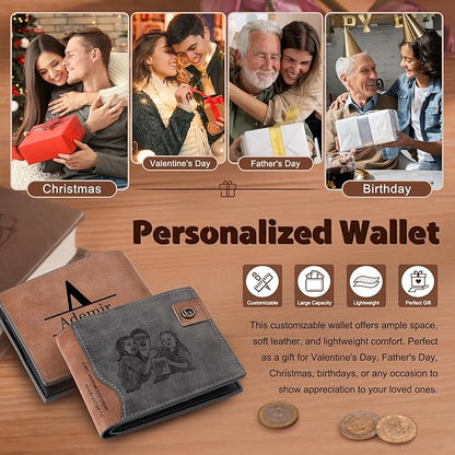Personalized Wallet for Men – Custom Bifold Wallet with Photo, Text, Name, Calendar, RFID Blocking Slim Wallet, Gift for Husband, Dad, Boyfriend, Father’s Day, Birthday, Valentine’s Day (Black)
