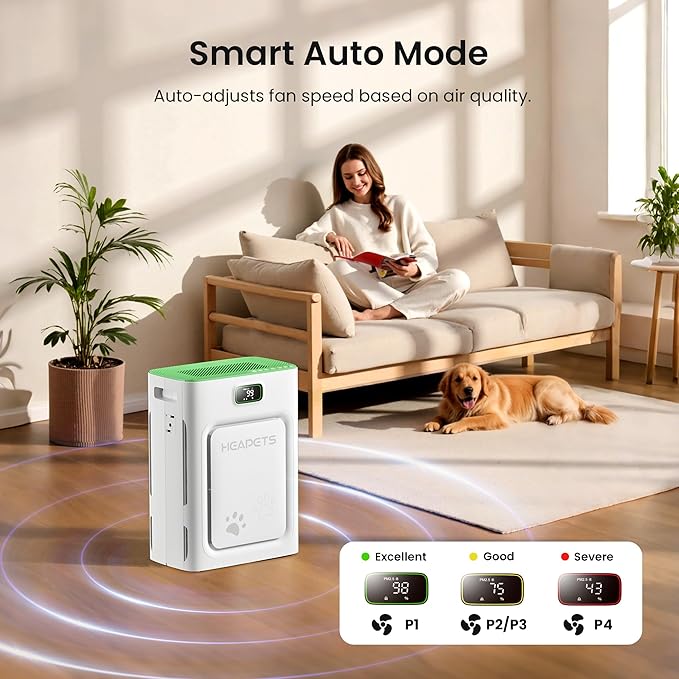 Pet Air Purifier for Home Large Room 2500 sq ft, H13 HEPA Washable Double-Sided Filter, Air Cleaner for Pet Hair Dander Odor Allergies Pollutant Smoke Dust, PM2.5 Air Quality Monitor, Auto Mode, Green