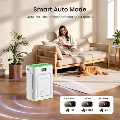 Pet Air Purifier for Home Large Room 2500 sq ft, H13 HEPA Washable Double-Sided Filter, Air Cleaner for Pet Hair Dander Odor Allergies Pollutant Smoke Dust, PM2.5 Air Quality Monitor, Auto Mode, Green
