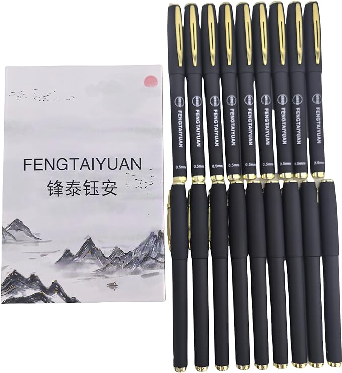 Fengtaiyuan P18, Black Gel Ink Rollerball Pens - Comfortable Non-Slip Grip, Black Ink, Extra Fine, 0.5mm, Quick-Drying Ink, 18-Piece Box (P18)