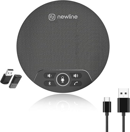 N newline USB Conference Microphone Speaker with Dongle, Bluetooth Speakerphone, 360° Voice Pickup, 4 Mics, Portable USB Speakerphone w/Noise Reduction for Home Office, Meeting Teams, Zoom, NewPie 30
