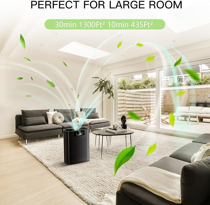 AIRTOK Air Purifiers for Home Large Room Up to 1300 Ft², with Air Quality Monitor PM2.5、HEPA Sleep Mode、Aromatherapy for Allergies, Pet Hair, Pollen in Bedroom, AP2301, Black