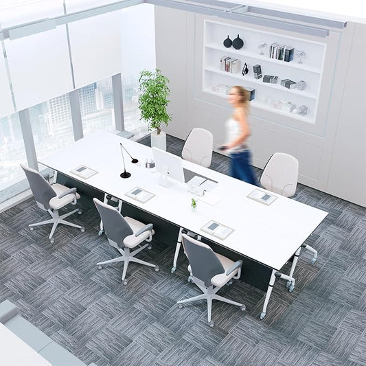 Conference Room Tables,47.2" Modern Office FoldingTraining Conference Tables,Flip Top Mobile Seminar Table with Lockable Wheels,Mobile Foldable Meeting Table for Classroom Office (White, 8 Pack)