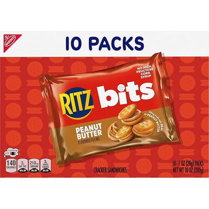 RITZ Bits Peanut Butter Sandwich Crackers, Bulk Lunch Snacks, 40 Snack Packs (4 Boxes)
