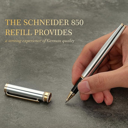 BEILUNER Silver Chrome Rollerball Pen, Diamond-Studded Cap Design, 24K Gold Trim, Noble and Elegant, Schneider Ink Refill, Best Pen Gift Set for Women & Men, Professional, Business Office, Nice Pens