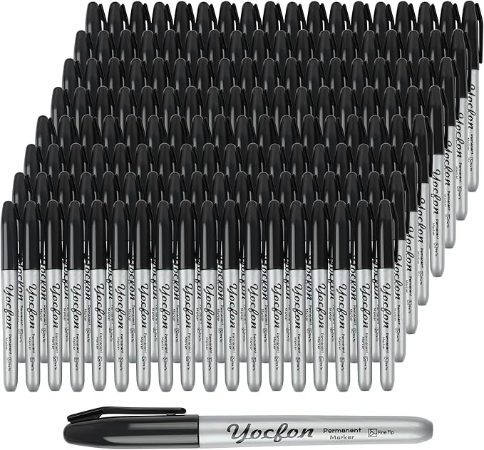 Permanent Markers Bulk, 144 Count Black Permanent Markers Set, Fine Tip, Waterproof Markers, Works On Plastic, Wood, Stone And Metal For Doodling, Marking