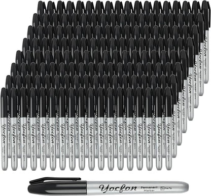 Permanent Markers Bulk, 144 Count Black Permanent Markers Set, Fine Tip, Waterproof Markers, Works On Plastic, Wood, Stone And Metal For Doodling, Marking