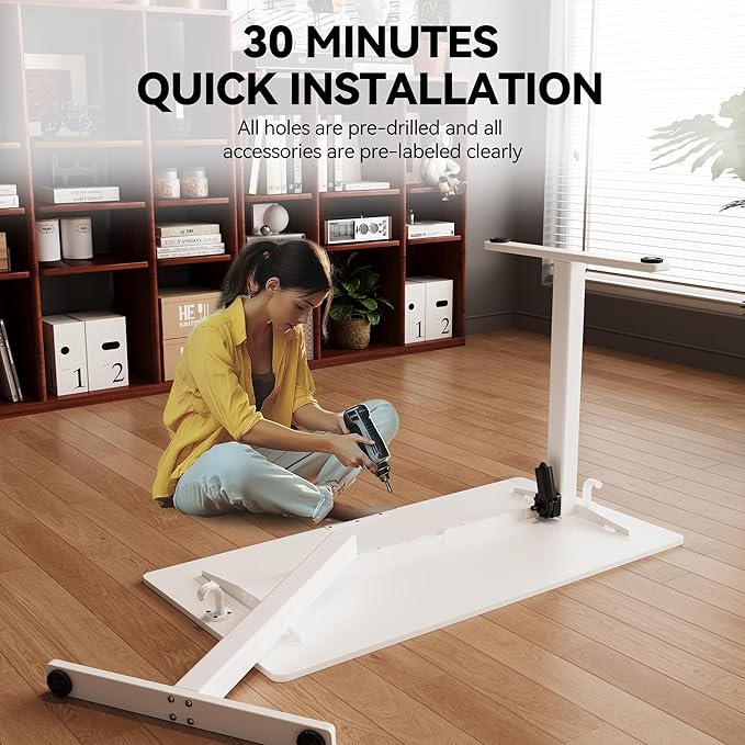 Electric Standing Desk 55"x24" Adjustable Height Stand Up Desk with Lockable Wheels Ergonomic Sit Stand Desk for for Work Office Home Computer Workstation (White)
