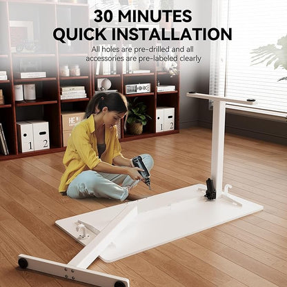 Electric Standing Desk Adjustable Height 40"x24" Stand Up Desk with Lockable Wheels Ergonomic Sit Stand Desk for for Work Office Home Computer Workstation (White)