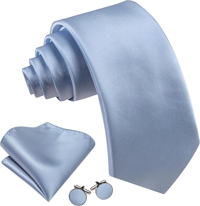 Barry.Wang Tie Sets for Men Silk Solid Necktie Stain Ties Handkerchief Pocket Square Cufflinks Wedding Business Dyed