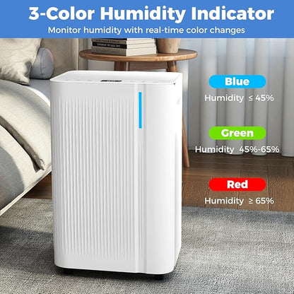 COSTWAY 54 Pints Dehumidifier for Basement, 4500 Sq.Ft Portable Dehumidifier with Drain Hose, 1.1 Gal Water Tank, 3 Modes, 24 H Timer, 3-Color Light, Auto Defrost, Memory, Child Lock