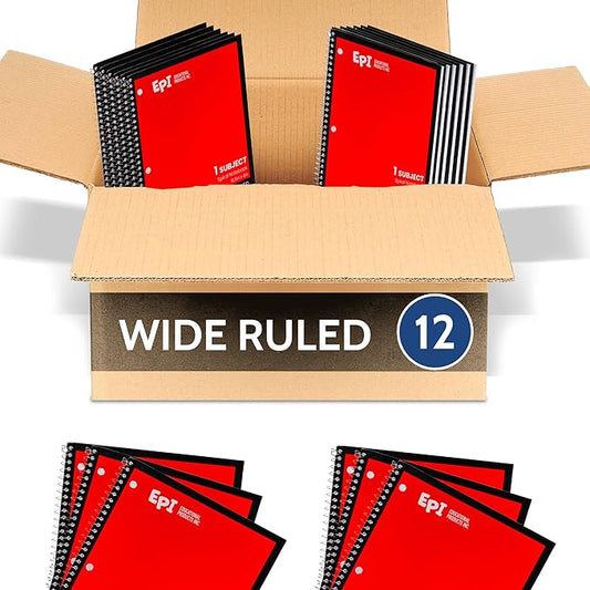 EPI Spiral Notebook | Wide - 70 Sheets, Durable Spiral Binding | 10.5 x 8 in | Classroom Supplies | School, Office, Note Taking, Journaling - 12 Pack