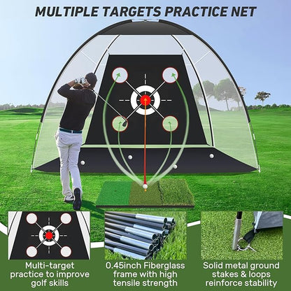 Golf Net with Practice Mat,Golf Hitting Aid Nets 10x7FT for Backyard Driving Chipping Training Swing with Target Mat Balls for Outdoor Indoor，Gifts for Men Dad Him and Golfer