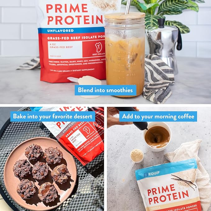 Equip Foods Prime Protein Powder | Clean, Grass Fed Beef Protein Powder | Carnivore Protein Isolate | Paleo, Keto Friendly | Gluten & Dairy Free | Helps Build & Repair Tissue | 30 Servings, Unflavored
