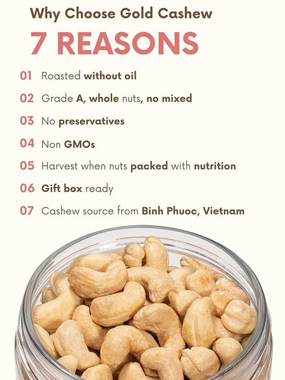 Cashews Roasted Lightly Salted - Snacks for Adults, Whole Nut (No Mixed), Oil Free Roast, Farm Fresh, Plant Based Protein, Healthy Nuts, Ingredients: Cashew Nuts & Sea Salt, 17.64 oz (Pack of 1)