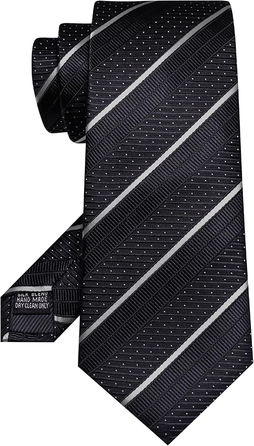 JEMYGINS Mens Striped Tie and Lapel Pin Necktie Pocket Square with Tie Clip Sets for Business Casual 4PCS