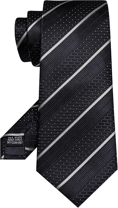 JEMYGINS Mens Striped Tie and Lapel Pin Necktie Pocket Square with Tie Clip Sets for Business Casual 4PCS
