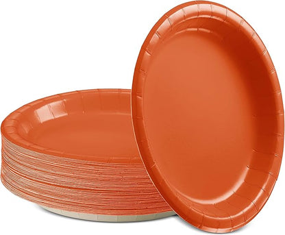 Disposable Paper Plates Orange, 6 3/4 Inches Paper Dessert Plates, Strong and Sturdy Disposable Plates for Party, Dinner, Holiday, Picnic, or Travel Party Plates, Pack of 50