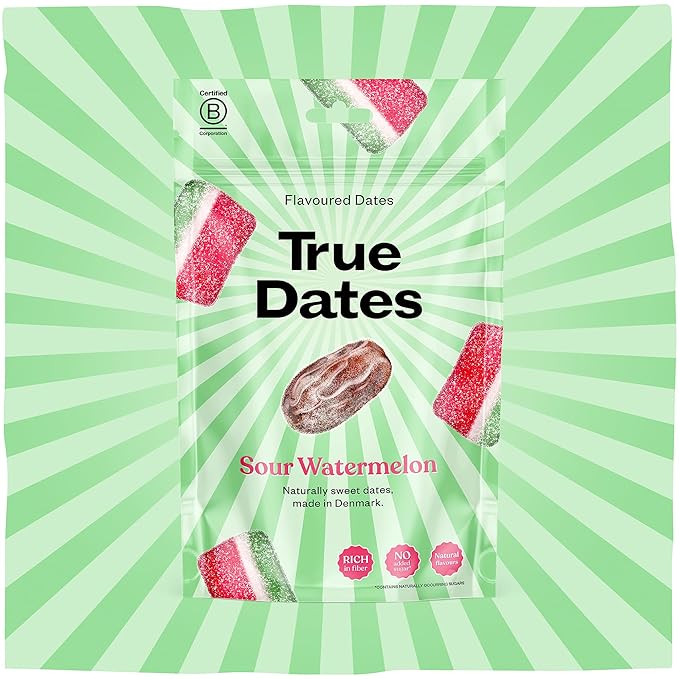 True Dates Candy Dates - Sour Watermelon - Dates With Candy Flavor, Vegan, No Added Sugar, Gluten Free - 3.5oz Bags (4 Pack)