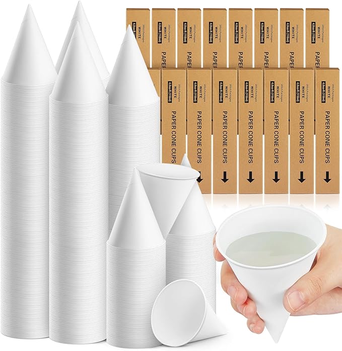 Roshtia 3200 Pcs 4 oz Paper Cone Cups Thicken Disposable Cone Cups for Shaved Ice, Slushies Water Cooler Dispenser, White