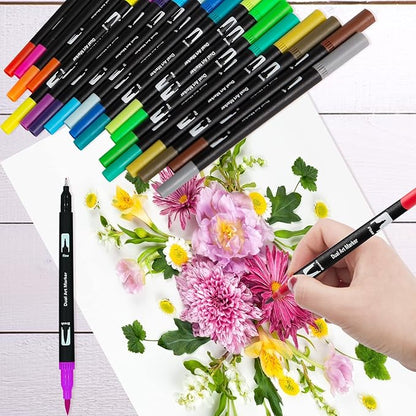 100 Art Markers Set for Adult Coloring Books No Bleeding,Bullet Journal Pens for Artists Painting Calligraphy Dual Tip Markers Brush and Fine for Teens Women Drawing Coloring