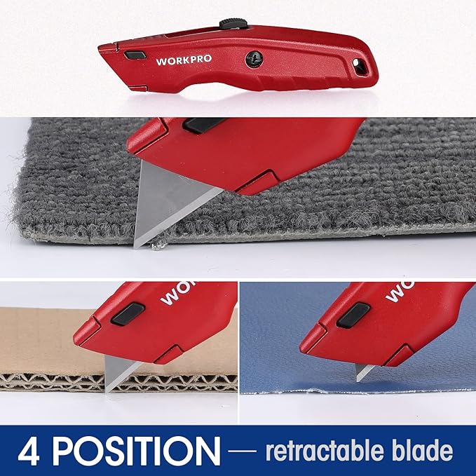 WORKPRO Premium Utility Knife, Retractable All Metal Heavy Duty Box Cutter, Quick Change Blade Razor Knife, 3PCS with 10 Extra Blades