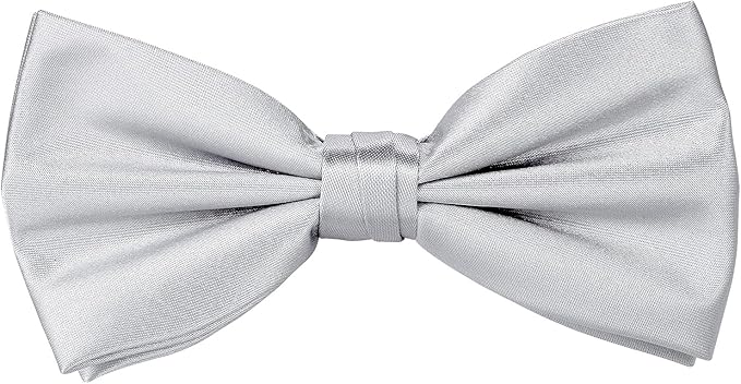 TIE G 5pcs Tie Set in WHITE OR BLACK GIFT BOX: Solid Color Necktie, Satin Bow Tie, Pocket Square, Lapel, Cuff Links