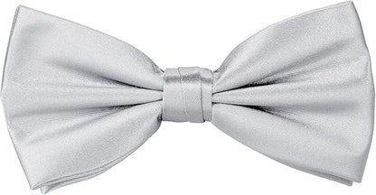 TIE G 5pcs Tie Set in WHITE OR BLACK GIFT BOX: Solid Color Necktie, Satin Bow Tie, Pocket Square, Lapel, Cuff Links