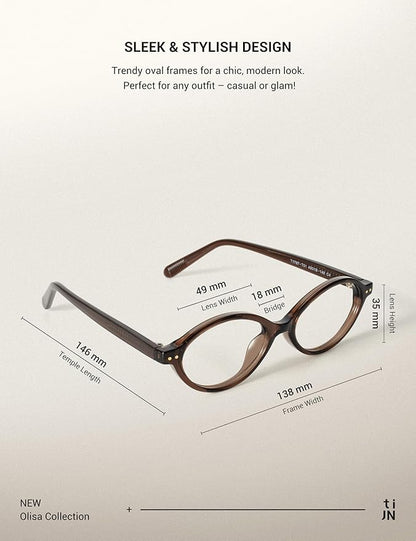 TIJN Olisa Blue Light Blocking Glasses for Women Men,Oval Glasses Frame Bluelight Glasses for Gaming/Computer/Screen