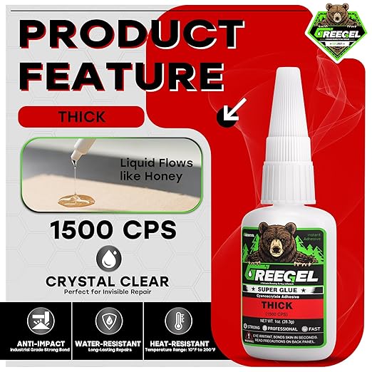 Super Glue Thick for Metal, Wood, Rubber, Glass, Super Control Cyanoacrylate Adhesive (CA) Instant Glue 1 Oz - Clear Superglue with Extra Gel for Carpentry & Crafts Repair (1 Pack)