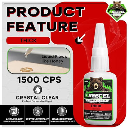 Super Glue Thick for Metal, Wood, Rubber, Glass, Super Control Cyanoacrylate Adhesive (CA) Instant Glue 1 Oz - Clear Superglue with Extra Gel for Carpentry & Crafts Repair (1 Pack)