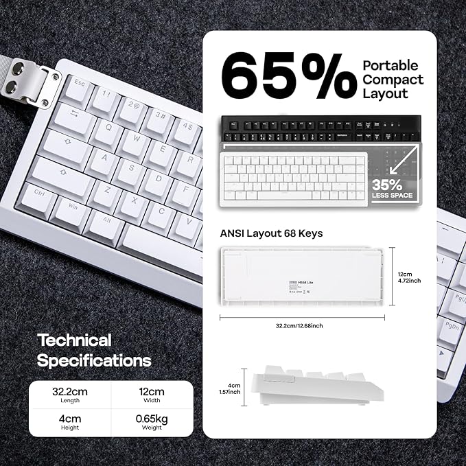 EPOMAKER HE68 Lite Hall Effect Gaming Keyboard, 8k Polling & 128K Scan Rate, 0.01mm Adjustable Trigger, 0.125ms Latency, 5-Layer Sound-Dampened, Snap Key, SOCD, A-RGB, Wired, Mac Software (White)