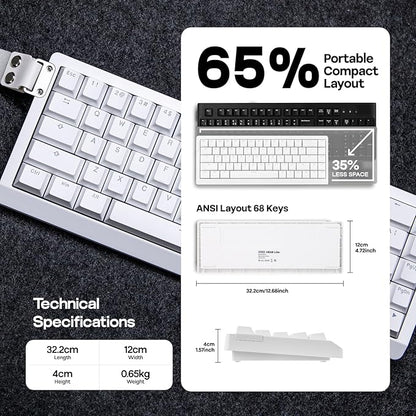 EPOMAKER HE68 Lite Hall Effect Gaming Keyboard, 8k Polling & 128K Scan Rate, 0.01mm Adjustable Trigger, 0.125ms Latency, 5-Layer Sound-Dampened, Snap Key, SOCD, A-RGB, Wired, Mac Software (White)