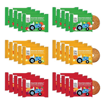 Once Upon a Farm | Organic Toddler Soft-Baked Bar Tractor Wheels Variety Pack | Apple, Strawberry, Banana | Made with Real Fruit & Veggies | No Added Sugar | 30 Bars