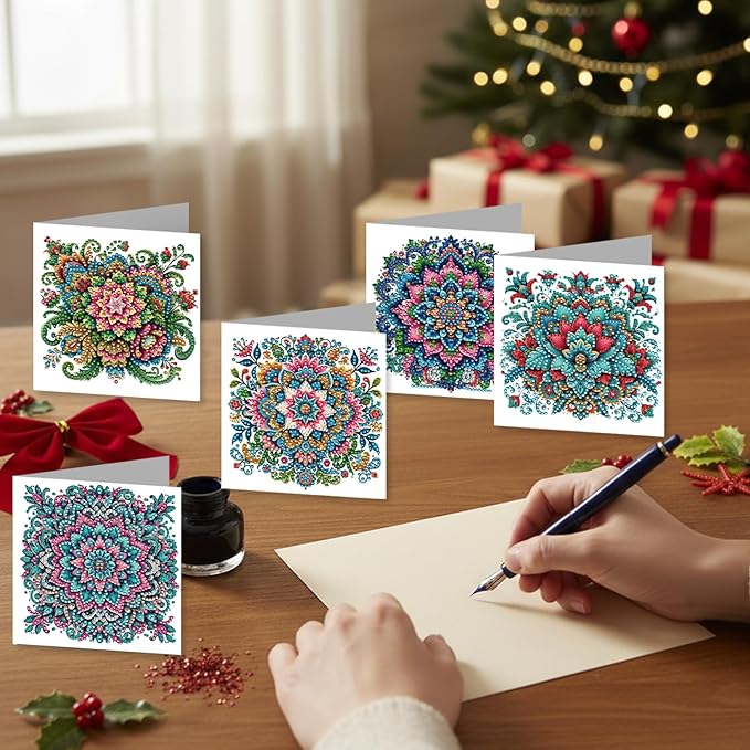 jinglinhh 12pcs Mandala Diamond Art Painting Greeting Cards with Envelopes, DIY Card Making Kits for Adults, Diamond Art Christmas Cards for Birthday Holiday Postcards Craft Gifts
