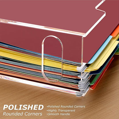 DINGHUO Acrylic Hanging File Organizer Box, File Holder with Handles, Clear File Box for Letter Size/A4 File Folders, Hanging Folder Storage for Desk Home Office School -1 Pack