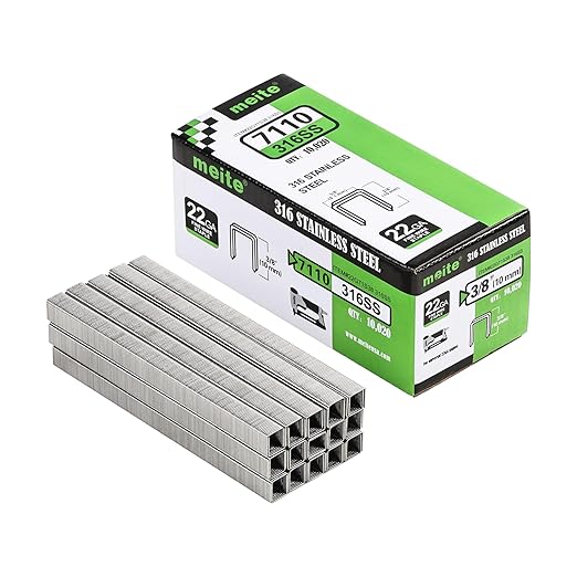 meite 71/10 22 Gauge 71 Series 316 Stainless Steel Upholstery Staples, 3/8-Inch (9.1 mm) Crown 3/8-Inch Length for Fine Wire Stapler Gun and Marine Upholstery (10 Boxes)