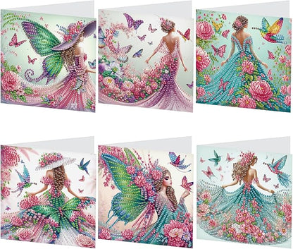 6pcs Diamond Painting Greeting Cards for Blessings and Wishes, - Madame Butterfly DIY Special Shape Crystal Diamond Art Partial, Surface flash Paper Material, DIY Gifts for Christmas Thanksgiving Day